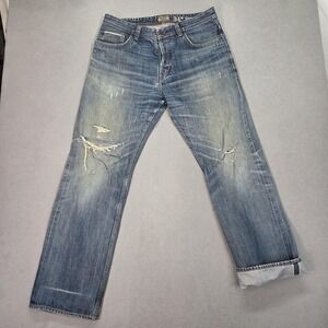 Timberland Jeans Mens Blue Baggy Straight Thrashed Button Selvedge Fits 34x30